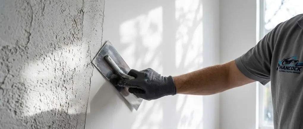 Applying scratch coat render to an external wall — Hancock rendering service